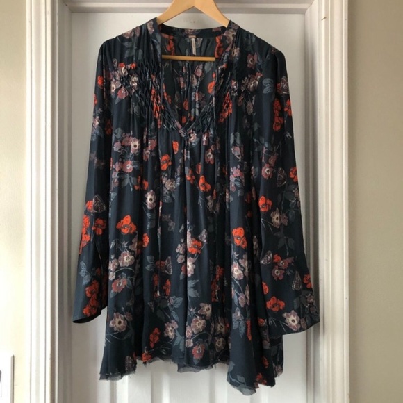 FREE PEOPLE “So Fine” Floral Chiffon Print Tunic Top - Picture 9 of 16